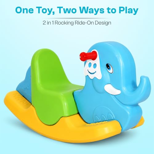 Image of Toyzone 2 in 1 Rocking Elephant Ride On | Baby Rocker with Comfortable Seat & Back Support | Durable Child-Safe Design | Smooth Rocking Base | Indoor Play Toy | 1-4 Years