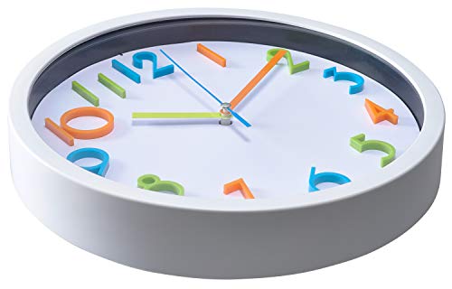 Image of Bernhard Products Colorful Kids Wall Clock 10 Inch Silent Non Ticking Quality Quartz Battery Operated Wall Clocks, Easy to Read 3D Multi Colored Numbers, White Frame (Colorful)