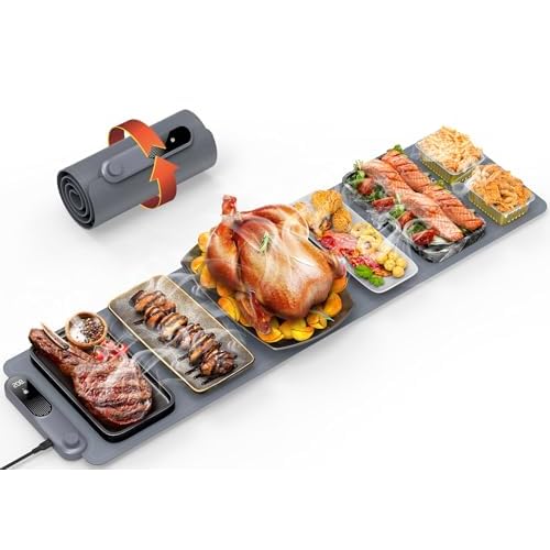 FEPPO Warming Mat for Food, Extra-Long Size 42"x12", Fast Full-Surface Heating Food Warming Mat with 6-Hour Timer & 19-Level Temperature Control, Roll
