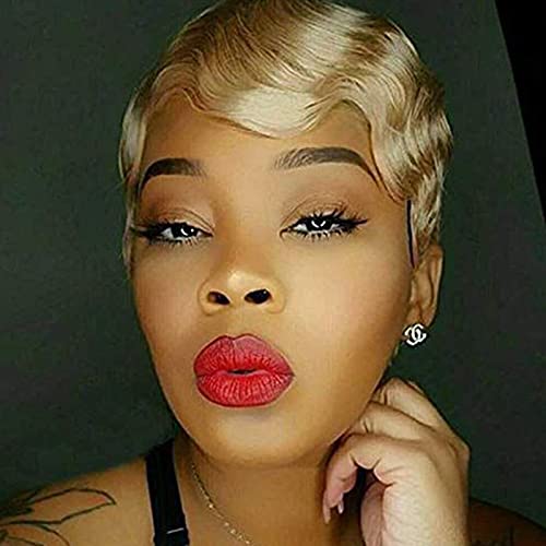 CTRLALT Short Wavy Wig Blonde 6 Inch Synthetic Short Black African Wig Suitable For Black Women Black Blonde Mixed Brown Heat Resistant