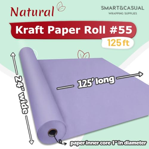 Image of SMART&CASUAL 24 inch x 1,500 inch (125') Light Purple Kraft Craft Paper Roll for Gift Wrapping Bulletin Board Bouquet Flower Art Packing Parcel Table Covering 80GSM 55LB (Light Purple, 24 inch x 125')