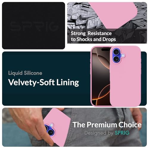 Image of SPRIG Compatible with iPhone 16 Premium SilkTone (Liquid Silicone) Back Cover Drop Tested Shock Proof Mobile Case for Men, Women, Boys and Girls with Camera Protection (Rose Pink)