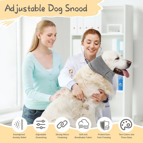 Image of Dog Snood, Adjustable Dog Calming Hoodie, Dogs Ear Cover for Noise Anxiety Relief, Hematoma, Grooming and Force Drying, Windproof Pets Headband for Grooming
