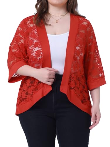 Image of Agnes Orinda Plus Size Cardigans for Women 3 /4 Sleeve Open Front Lightweight Sheer Shrug Lace Bolero Cover Up
