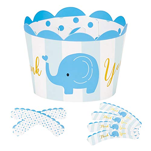 KEY SPRING 36Pcs Blue Elephant Cupcake Wrappers, 1st Birthday, Elephant Baby Shower Decorations