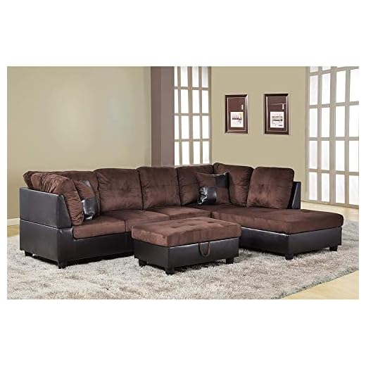 A Ainehome L Shape Sectional Sofa 104" Wide Living Room Furniture Set Microfiber Couch 3-Seat Sofa with Chaise Lounge and Storage Ottoman for Home Decor Apartment Office (Right Hand Facing, Chocolate)
