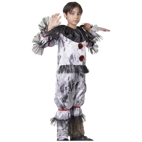 Disfraz de payaso aterrador infantil unisex gris miniatura 3