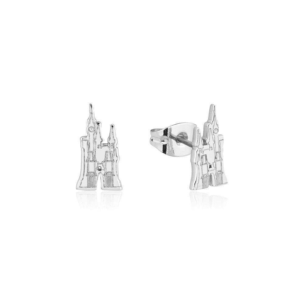 Disney Couture Kingdom Princess Silver Cinderella Castle Earrings, Silver