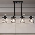 mavcadonf Kitchen Island Light, 4-Light Dining Room Lighting Fixtures Hanging, Farmhouse Linear Pendant Light for Kitchen Island Table Living Room with Adjustable Rods, Black Metal