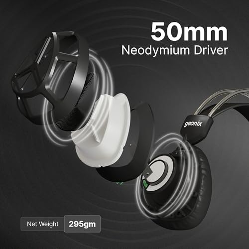 Image of Geonix Audicle Tres Stereo Wired Gaming Over Ear Headphone with RGB Light, 50mm Neodymium Driver, 2 Mtr braided Cable, Flexible mic, Extra Soft Cushion, Suspension Headband, 3.5mm+USB Connector(Black)