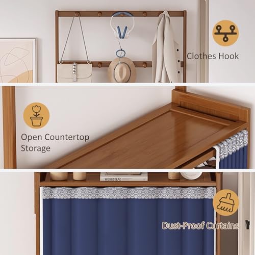 Freestanding Entryway Organizer with Coat Hooks, Shoe Rack, and Open Countertop - Perfect for Mudroom, Hallway, and Foyer Storage Solutions