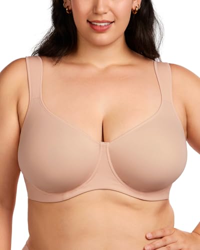 Image of HSIA Bras for Women Minimizer Full Coverage, Plus Size T Shirt Unlined Underwire Smooth Bra, Seamless Cups Joan Ultimate Soft