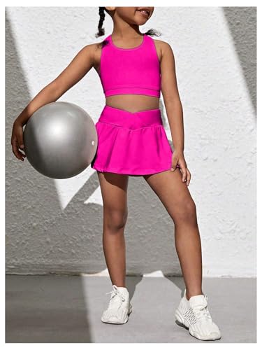 Image of SOLY HUX Toddler Girl's 2 Piece Workout Outfits Lightweight Crop Tank Tops and Skort Athletic Set