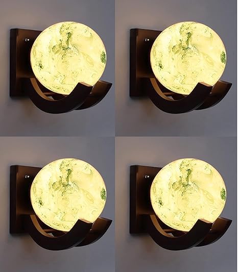 Image of Traditional Indoor Wall Light Brown Color Globe Shape E27 Holder Upto 100-Watts Made in India (Bulb Not Included) Pack of 1(Wood) (Doom Brown, 4)