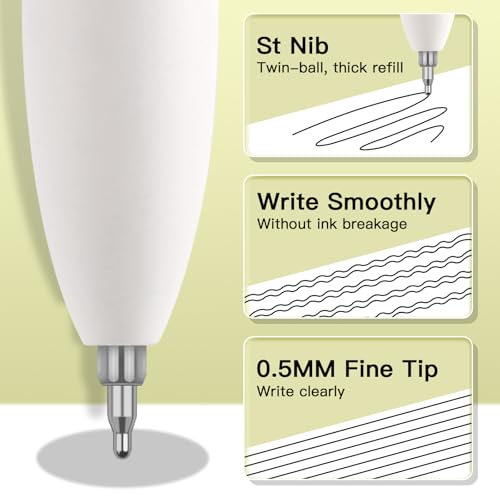 Gel Pens, 0.5mm Fine Tip Bible Pens No Bleed Through, Quick Drying, Smooth Writing, 12 Pack Retractable Black Ink Fine Point Cute Pen for Journaling, Writing, School Office Supplies