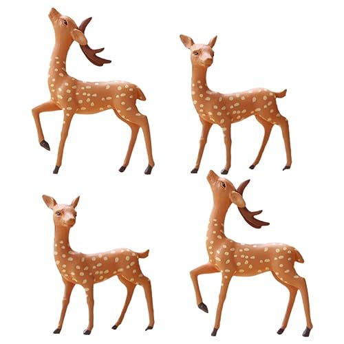 Didiseaon 4pcs Christmas Deer Figurines Mini Animals Figures Plastic Cake Toppers Realistic Reindeer Elk Toy Miniature Woodland Creatures for Micro Landscape