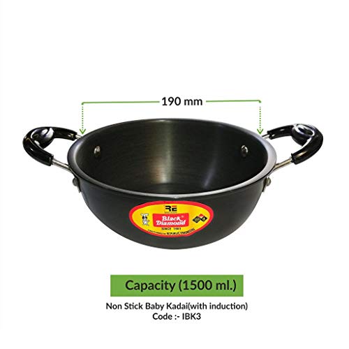 Image of Black Diamond 3 mm Hard Anodised Baby Kadai with Lid (with Induction) - 1.5Litre