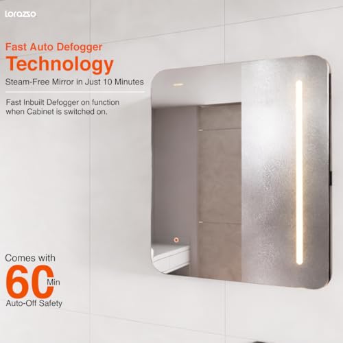 Image of Lorazzo Smart LED Mirror Cabinet - 24x18 in | 3 Colour LED Bathroom Mirror (Warm, Cool & White) | Anti-Fog Mirror with Defogger | Matte Black Mirror Cabinet with Storage | 5-Year Warranty