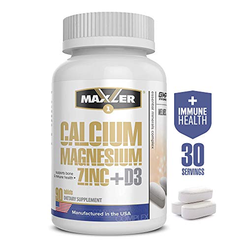 Maxler Calcium Magnesium Zinc Plus Vitamin D3 - Essential Minerals Supplement - Calcium 1000mg Magnesium 600mg Zinc 15mg Vitamin D3 600IU - Immune Support - 90 Calcium Magnesium Zinc D3 Tablets
