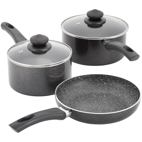 Kaufmann Non Stick Induction Hob Pan Set, 16cm/18cm Saucepans and 20cm Frying Pan Easy Clean Granite Coated with an Aluminium Base, Cookware Suitable for All Hob Types Including Induction, PFOA Free