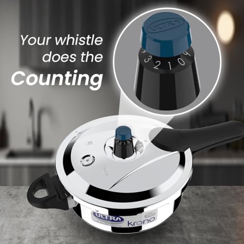Image of Ultra Triply Krono Pressure Cooker 3.5 Litre | Whistle Counter | Spillage Control | AISI 304 Food Grade Stainless Steel Cooker | 5 Years Warranty | Cooks Fast & Saves Gas | SCTS Technology