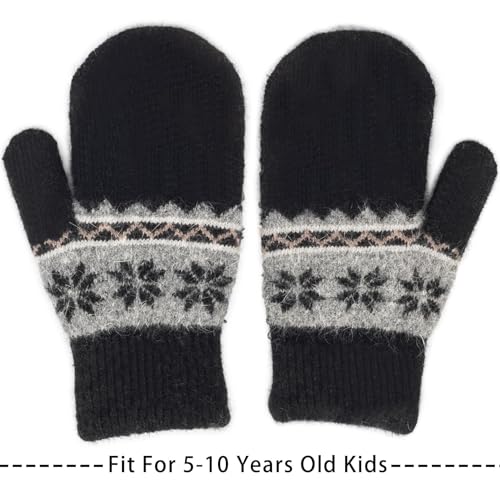Image of Kids Winter Warm Knit Mittens-Double Layer Thickn Outdoor Gloves Soft Stretchy Snowflakes Gloves for Boys Girls 5-10Y
