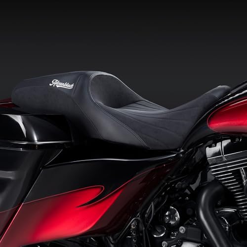 Advanblack Touring Seat "Sik Baggers" Custom Stitching Pillion Rider and Passenger Seat Fit for 2009-2023 Harley Touring Road Glide/Street Glide (Black Stitching)