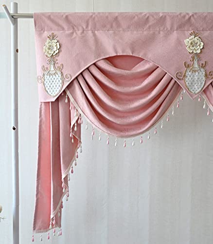 Newwpkira 1 Panel Pink Curtain Valance European Princess Style Waterfall Valance Luxury Embroidery Curtain Valance For Windows Elegant Swag Valance With Beads For Living Room Rod Pocket Top #TOP3