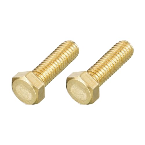 Image of METALLIXITY Hex Head Screw Bolt (3 /8-16x1-1 /4) 2Pcs, Brass Fully Threaded Solid Brass Hex Bolts Machine Screws - for Machinery Repair