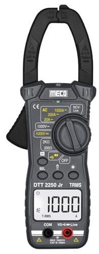Image of MECO 2250 Jr Digital Clamp Meter 1000A AC TRMS Manual Ranging, 3 Digit, 1999 Counts, Data Hold, Torchlight, Backlight, NCV (LCD, Buzzer & EF Strength), Live Test