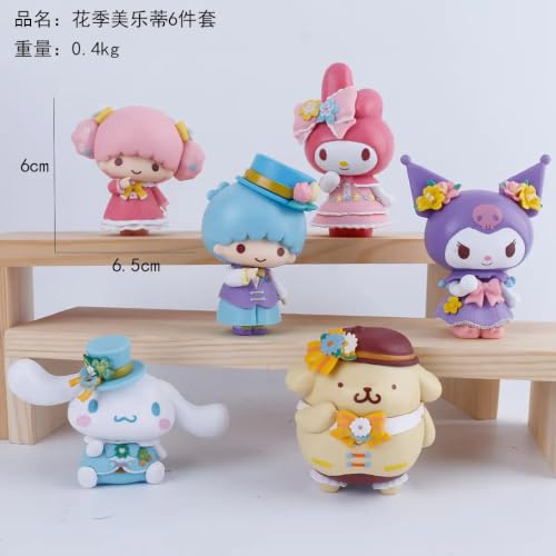 Image of Awestuffs Spring Flower Kuroomi Mini Figurine Set | Pastel Decorative Toy Collection | Desk Decor, Cake Topper & Gift for Kids & Collectors (Set of 6)