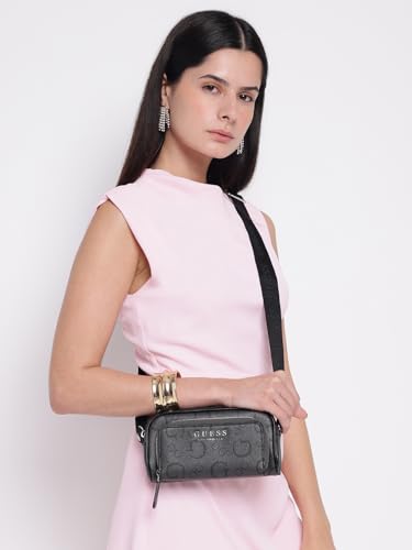 Image of GUESS Charcoal Grey Printed Saffron Mini Crossbody