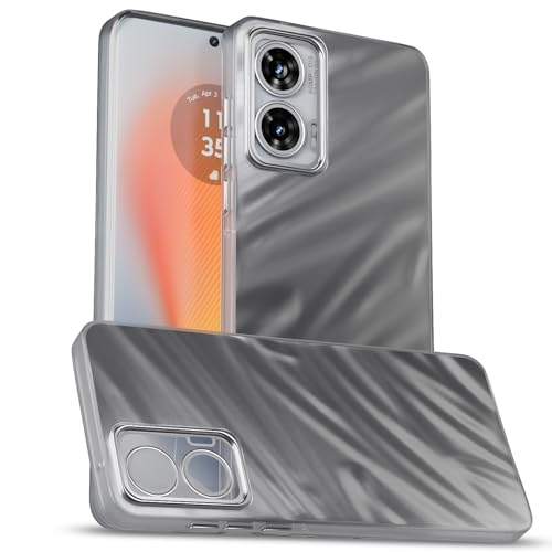 Image of Amazon Basics Back Cover for Motorola Moto Edge 50 Fusion 5G / Motorola Moto G96 5G | Pearl-Marble Swirl Design | Slim Shockproof TPU | Camera Protection Bumper Case (Silver)