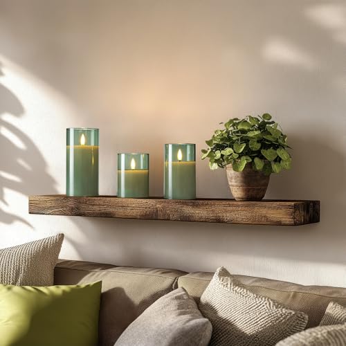 Image of Amagic Green Glass Flameless Candles with Remote and Timer for St. Patrick's Day, Real Wax Battery Operated Candles, Flickering Electric LED Pillar Candles, Home Party Decor, Set of 3