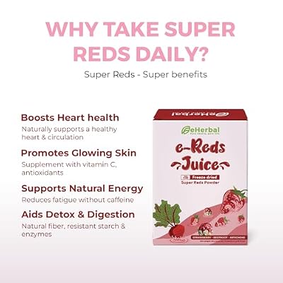 eHerbal Superfood Freeze-Dried Powder | Beetroot Kombucha, Artichoke, Strawberry & More | Digestive, Energy & Fiber Support | 15 Packs Each | Vegan, Non-GMO, No Additives (Box, e-Reds)