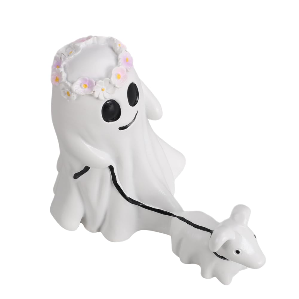 Bdkmms B Dkmms Ghost Statue, Resin Cute Ghost Walking Dog Figurine Ghosts Ornament For Home Table Decoration