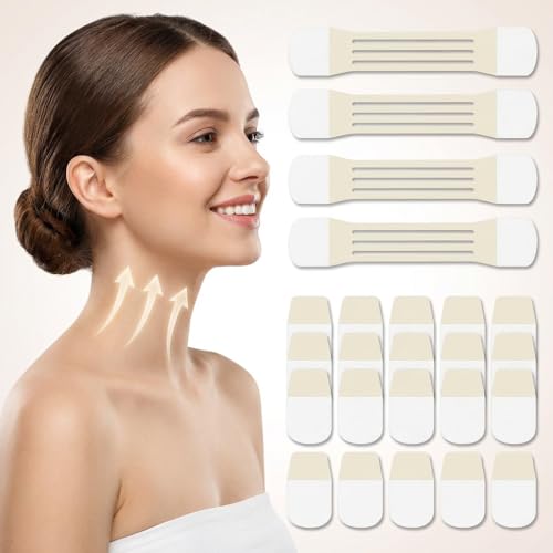 VITASHYNX 24Pcs Neck Tape Lifting Invisible, Neck Tightening Tape, Lift Tape Invisible For Jaw Necks And Face, Chin (4 Tapes + 20 Patches)