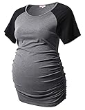Bhome Maternity T Shirt Baseball Raglan Short Sleeve Pregnancy Top Black with Grey M
