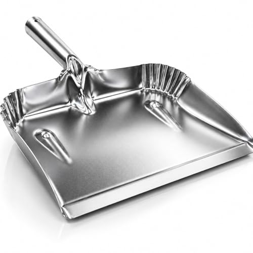 eSharks Heavy Duty Dustpan, Galvanized Steel, Wide Mouth Edge, Rust-Resistant, for Home, Kitchen, Garage and Outdoor Use