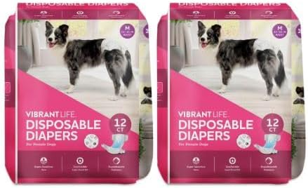 (2 Pack) Vibrant~Life Disposable Dog Diapers for Female Dogs, M, 12 Count