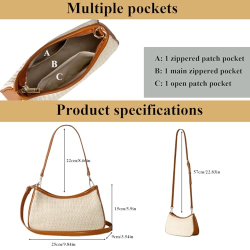 Straw Purse Summer Trendy Straw Crossbody Bags Raffia Rattan Beach Bag Shoulder Underarm Bag with 2 Straps4