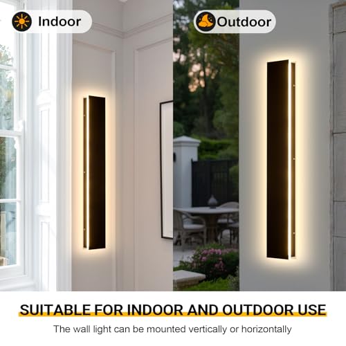 Image of AioTio 70.8in Outdoor Wall Lights, Upgraded 4.72in Wide Black Exterior Light Fixtures Wall Mount, Waterproof Modern Porch Light,3000K Long Strip LED Linear Outdoor Sconces Wall Lighting for House