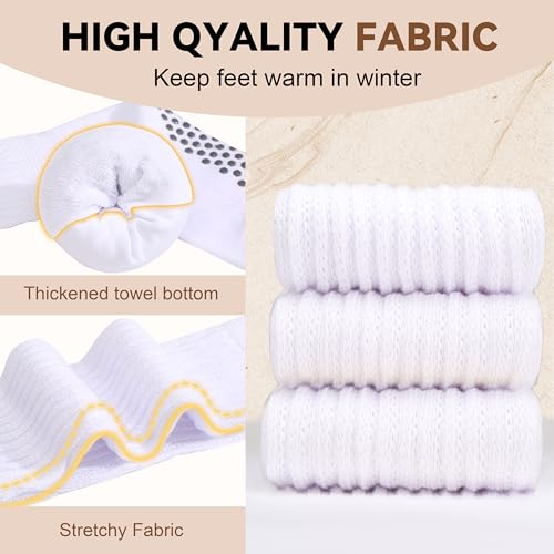 RTZAT 3 Pack Pilates Grip Socks for Women – Non Slip Yoga Socks with Dense Silicone Dots, Slouch Knee High Sticky Barre Socks, Cotton Anti Skid Studio Socks White M — view 5