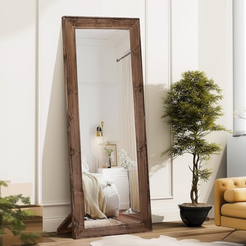 Image of 65x22in Full Length Mirror, Rustic Brown Beveled Wood Frame