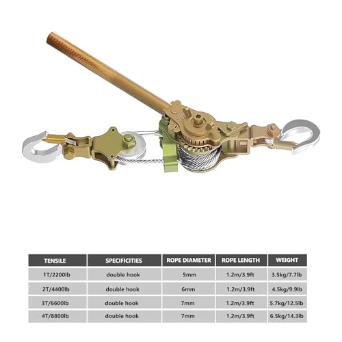 Manual Winch con Freno Bidireccional y Ganchos Doble 3T miniatura 2