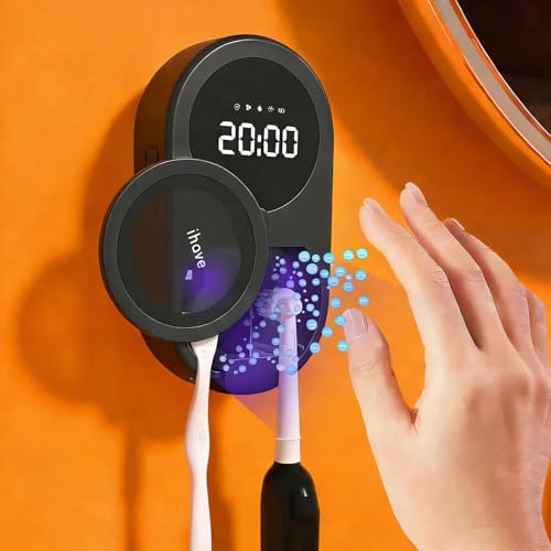 Image of iHave UV Toothbrush Sanitizer Holder 2 Slots Wall Mounted Wave Sensor Auto | UVC+Ion 360 Dual Disinfection (No Dead Zone) • 4H Auto-Cycle (Bacteria Regrow in 4-8H) • Heat & Fan Drying • LED Time Display