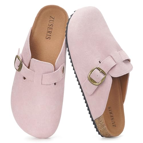 Image of ZUSERIS Suede Clogs for Women Men Wide Width Leather Mules | Soft Cork Footbed,Arch Support,Comfort Potato Shoes