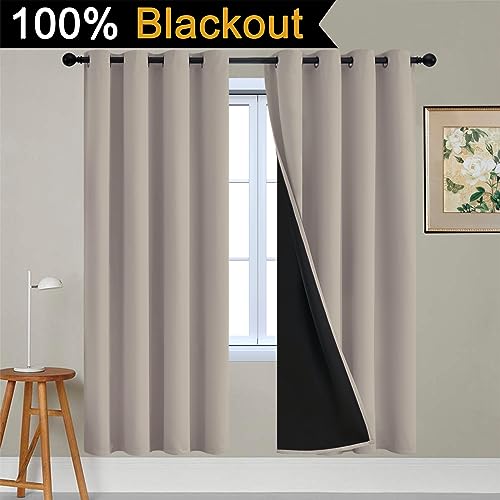 Image of Yakamok Natural Blackout Curtains 72 Inches Long for Bedroom 52 inch Wide 2 PCS | Blackout Curtain Panels for Bedroom, 2 Thick Layers Grommet Top Thermal Insulated Drapes with Black Liner for Living Room