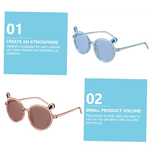 2Pcs Bear Ear Sunglasses for Summer Round Frame UV Protection Eye Shades Comfortable Fit for Boys Beach Photo Prop Translucent4