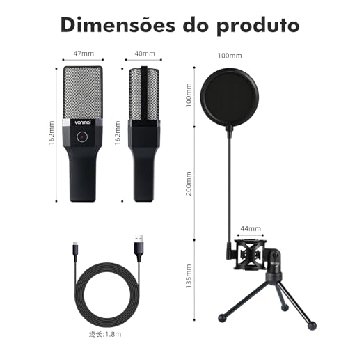 Microfone Condensador, Microfone Sem Fio, Microfone Gamer, Microfone de Mesa, Microfone com Filtro P